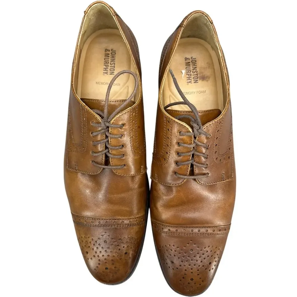 Johnston & Murphy Lewis Cap Toe Brown Leather Dress Oxford Shoe Men 10 M